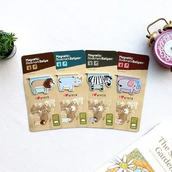 

40 PCS/LOT African Animal Magnetic Bookmark Ball Pen African Animal Bookmark Elephant Lion Zebra Rhino bookmark ball pen