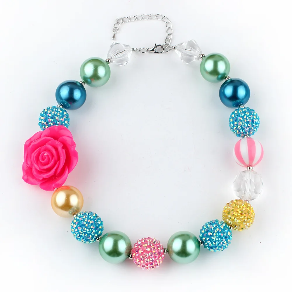 DIY Hand Made Rose Flower Girls Fancy Dress Up Necklace Chunky Beaded