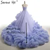 Luxury Pregnant Bridal Gown Fluffy Cloud Long Train Crystal Wedding Dress Burgundy Cloud 2022 Wedding Dresses HA2004 ► Photo 3/6