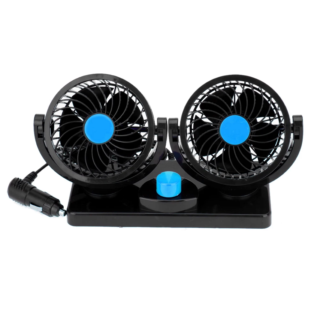 

GRTCO Car 360 Degree All-Round Adjustable 2 Speed Strong Cooler Fan 12V Dual Head Cooling Car Fan Blue+Black For Summer