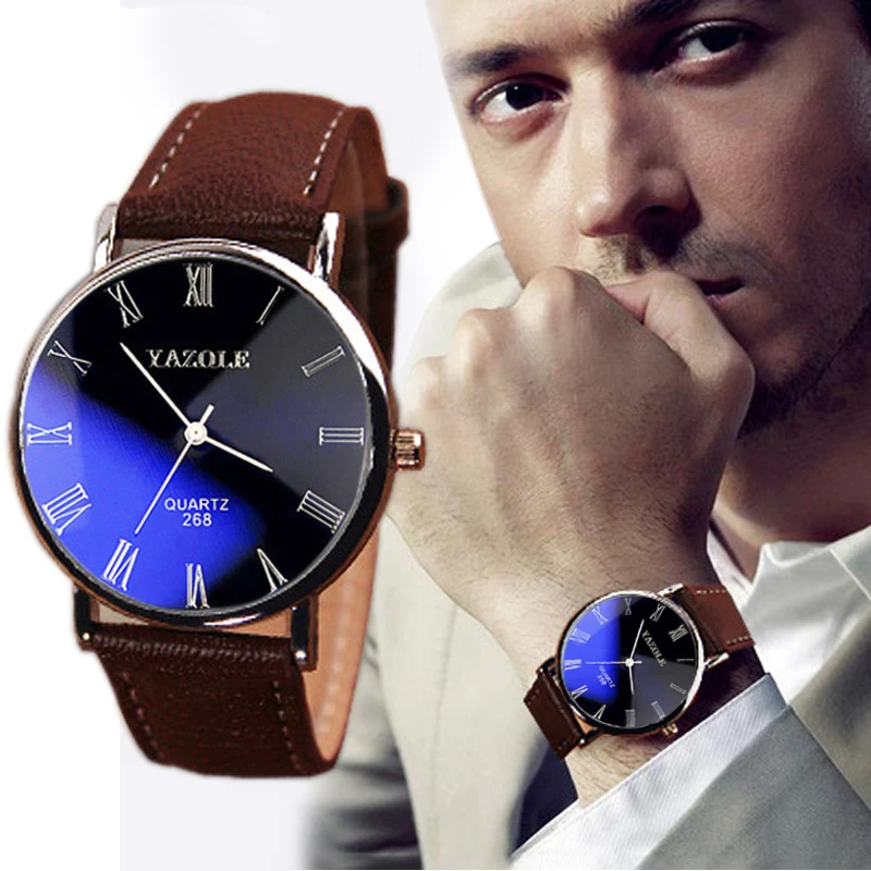 

watches men Luxury Band Fashion Faux Leather Strap Band Mens Quartz Analog Watch Male Business relogio masculino reloj hombre A2