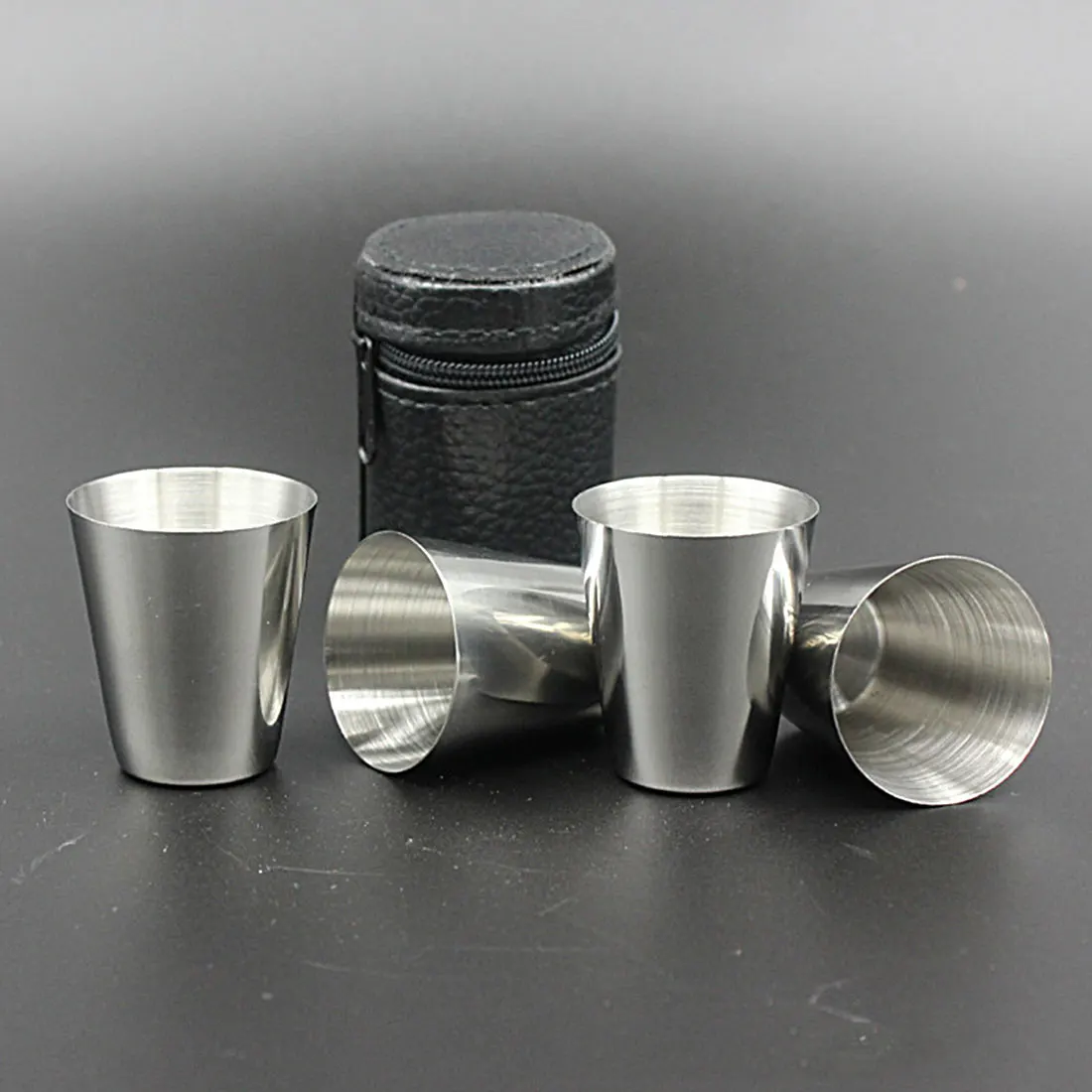 

4Pcs Outdoor Camping Stainless Steel Mini Cup Mug Drinking Coffee Beer With Case