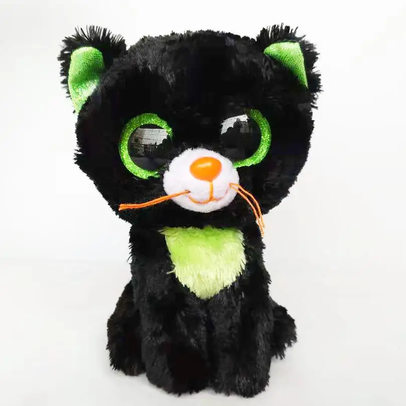 Ty Beanie Boos 6" Halloween Green Eye Black Cat Big Glitter Eyes 15cm