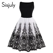 Sisjuly women vintage 1950s style dresses floral print party dress black elegant female retro flocking tank