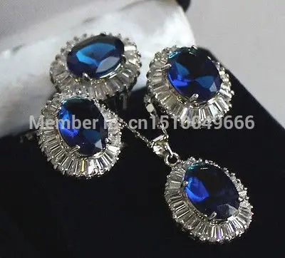 Hot sale FREE SHIP&gt&gt&gt&gtPlated Inlay Blue Crystal Pendant Necklace Ring Earring set AAA | Украшения и аксессуары