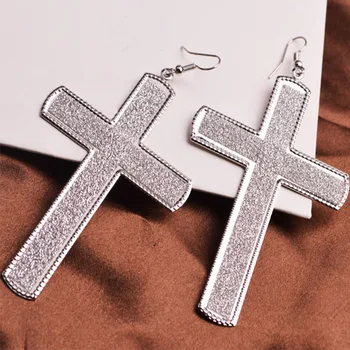 

Women Exaggerate Frosted Crucifix Earrings Retro Simple Metal Drop Earring Religion Belief Long Pendant Jewelry