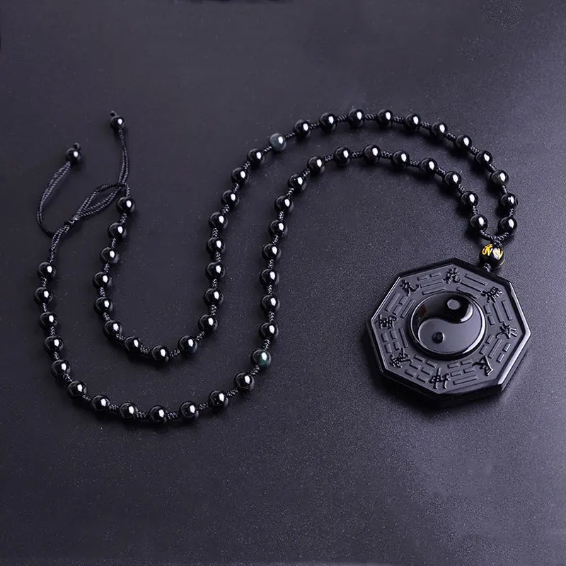 Natural black obsidian gossip necklace pendant men and women obsidian necklace chain pendant jewelry