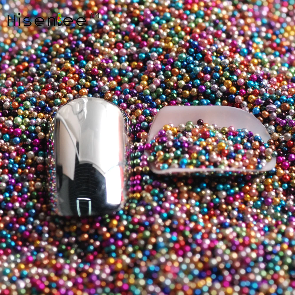 

Hisenlee Wholesale 0.6-0.8mm 0.8-1mm 50g/pack Colorful Glass Caviar Nail Beads Nail Art Decorations Micro Beads 3D Nail