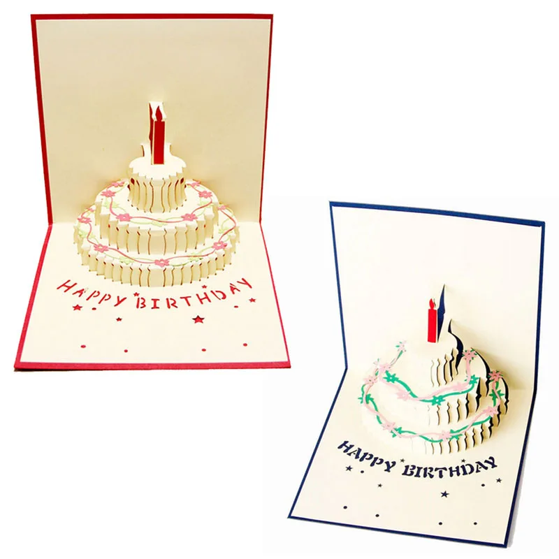 3-х уровневый торт ко дню рождения 3D всплывал поздравительных открыток Киригами ручной работы карты Поздравительные открытки хорошего качества