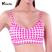 

Voterbo Strppy Sexy Sports Bra Fitness Gym Clothing Breathable Running Crop Top High Elasticity Active Wear Pink Plaid Yoga Vest