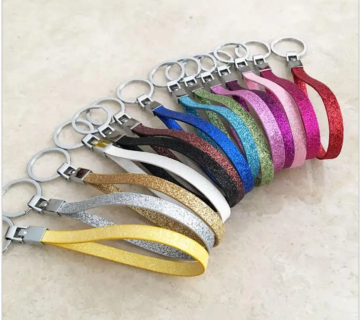 Hot 50PCS/lot Glitter Key Chains DIY Pu Leather Belts Fit 8mm Slide