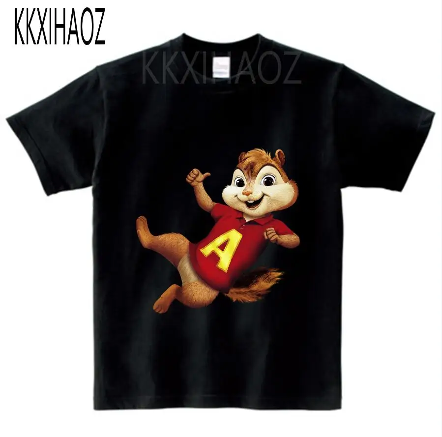 black childreT-shirt Лето, Детская футболка с короткими рукавами, куртки с изображением Алвина и чипмука, детская одежда с принтом животных, футболки для мальчиков и девочек, NN - Цвет: black childreT-shirt