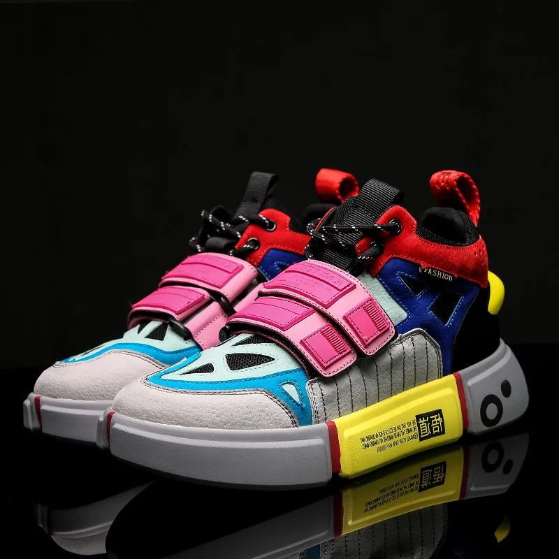 Высокие кроссовки; мужская повседневная обувь на липучке; мужские массивные кроссовки в стиле хип-хоп; обувь для уличных танцев; модные кроссовки; Tenis zapatos hombre - Цвет: Multicolor