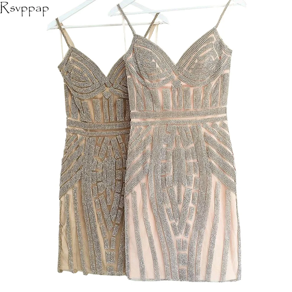 

Glitter Straight Sweetheart Spaghetti Strap Sparkly Beaded Crystals Women Formal Short Evening Dress 2019 robe de soiree