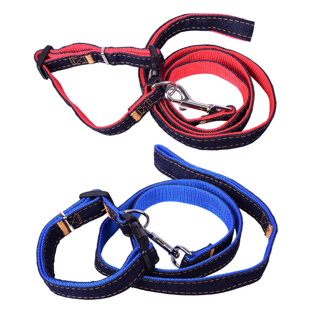 115cm Lead Leash Denim & Nylon Pet Dog Collar With Leash Lead Harness