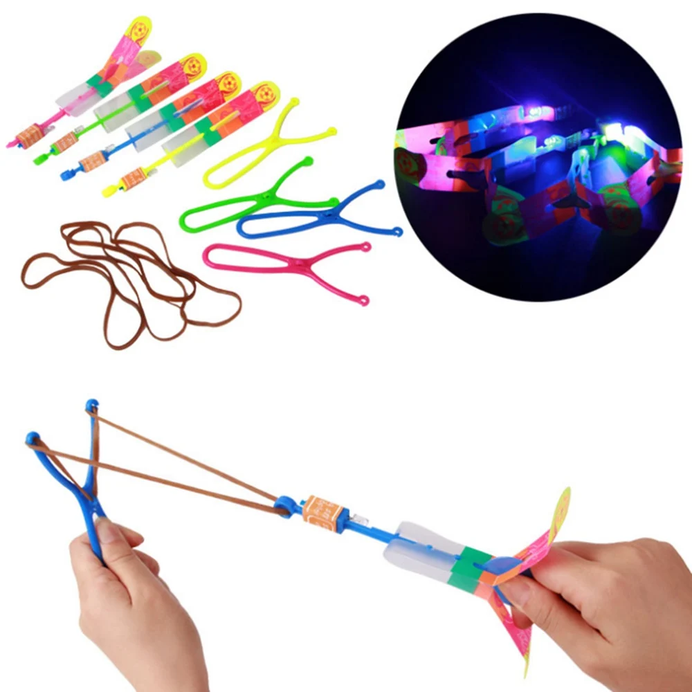 Large LED Light Slingshot Elastic Arrow Rocket Helicopter Flying Toy Party Fun Gift Color Random