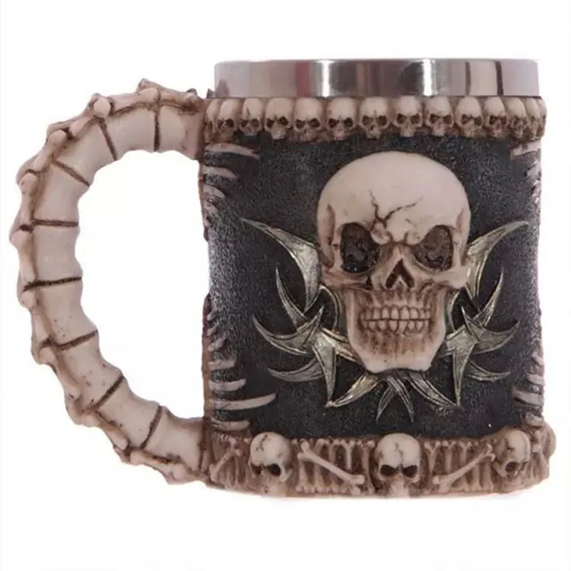 Нержавеющая сталь 3D смолы череп кружка Tankard яркий Викинг череп кофе кружка молоко чай пивная чашка бар посуда для напитков подарок на Хэллоуин - Цвет: 2