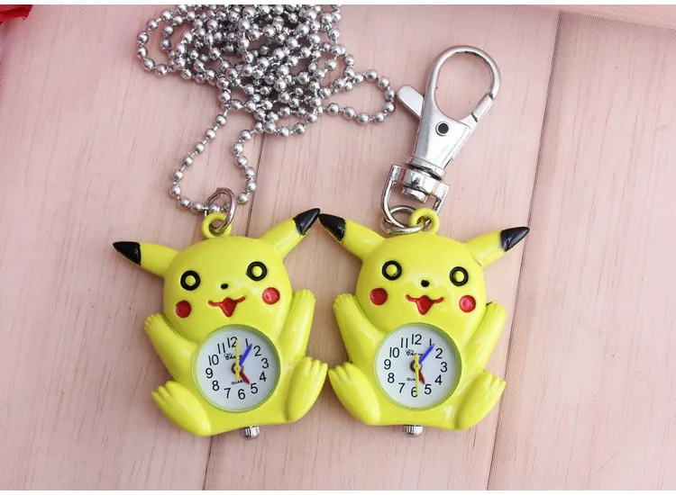 Pikachu Bronze Quartz Pocket font b Watch b font Mens Womens Necklace Pendant Analog font b