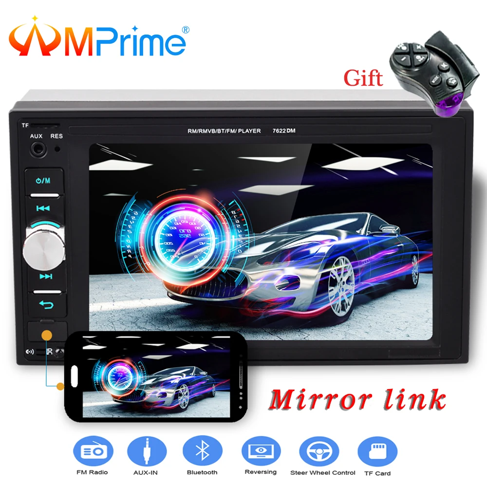 

AMPrime 2 din 6.2" Car radio Bluetooth Touch screen AUX-IN USB TF MP5 MP4 Android phone with Rear camera Auto stereo Mirror Link