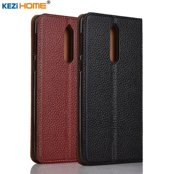 

for Nokia 8 case KEZiHOME Litchi Genuine Leather Flip Stand Leather Cover capa For Nokia 8 5.3" Phone cases