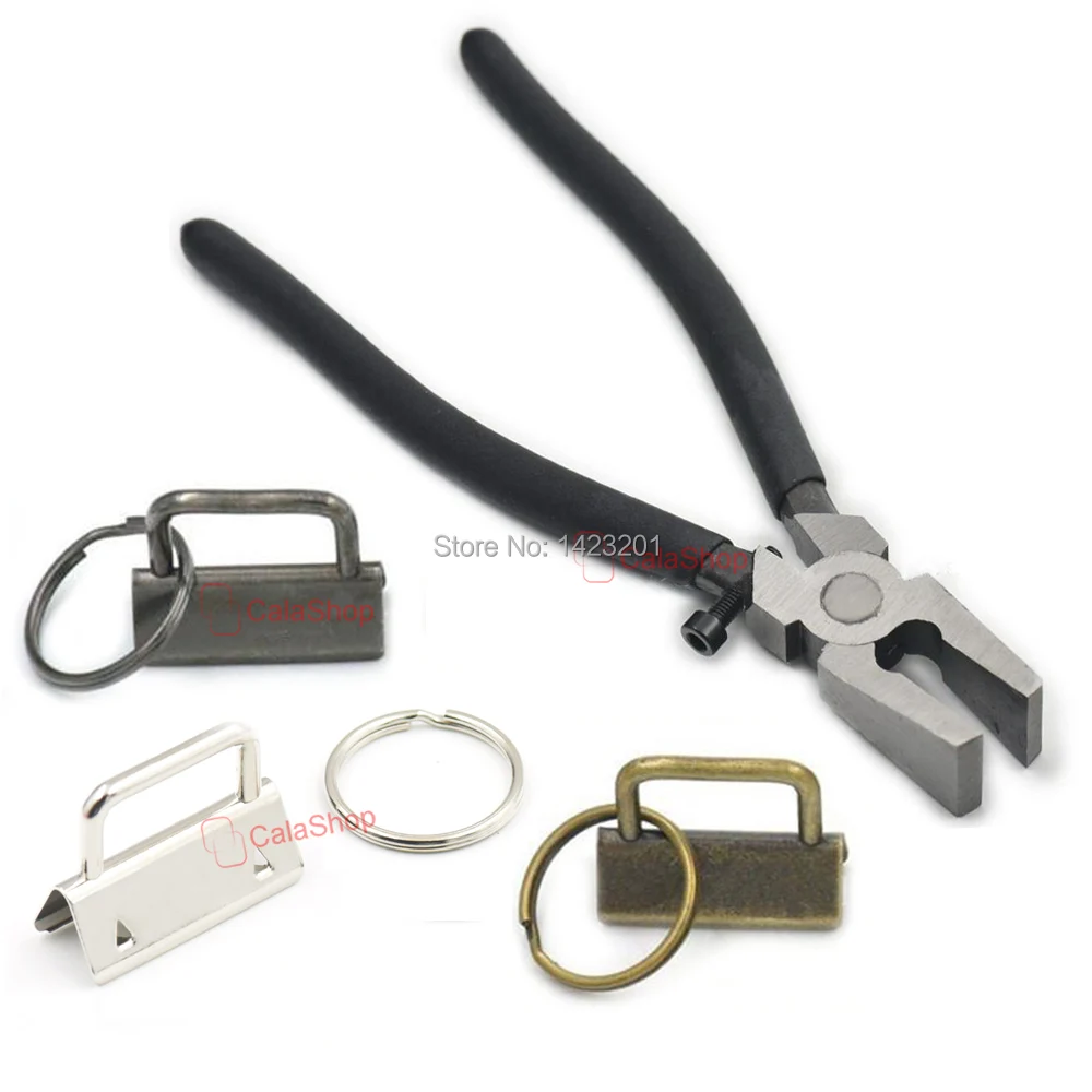 

20 Sets / Lot 32mm 1.25" Metal Key Fob Hardware For keychain Split Ring Wrist Wristlets Cotton Webbing With Ring Tool