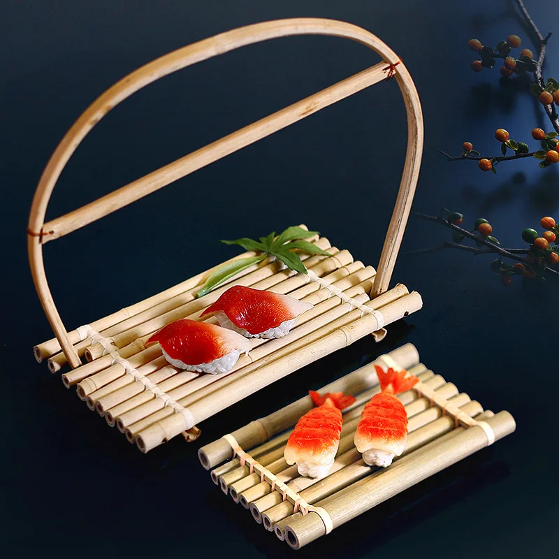 

Rectangular Bamboo Platoon Japanese Sushi Dish Cushion Snack Tray Tea Vegetable Ceremony Cup Creative Folk Traditional Craft
