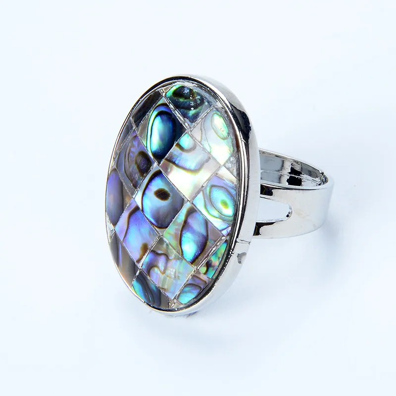 

Natural Pearl Abalone Shell Finger Rings for Women Girl Jewelry Oval Paua Shells Adjustable size Opening Ring for Party Gifts