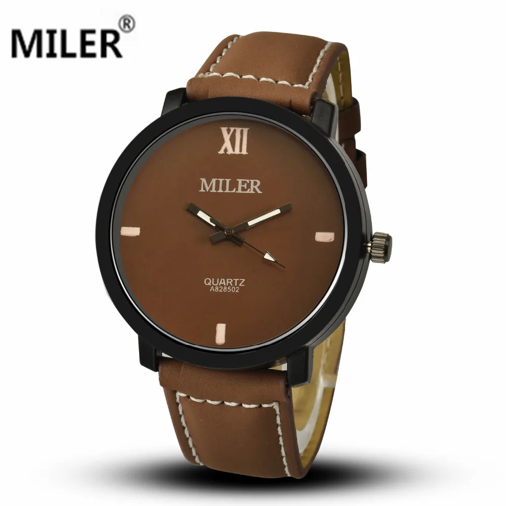Мужские кварцевые часы Miler повседневные наручные с кожаным ремешком в стиле