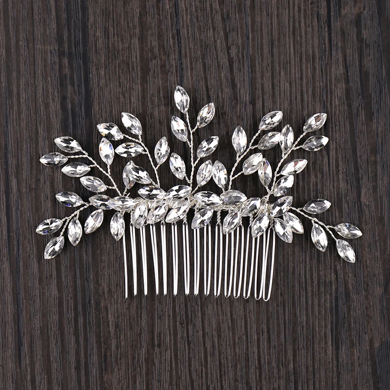 

Silver Rhinetone Wedding Hair Combs Handmade Alloy Bridal Women Hair Jewelry As Head Decoration Plant Style Ceremony