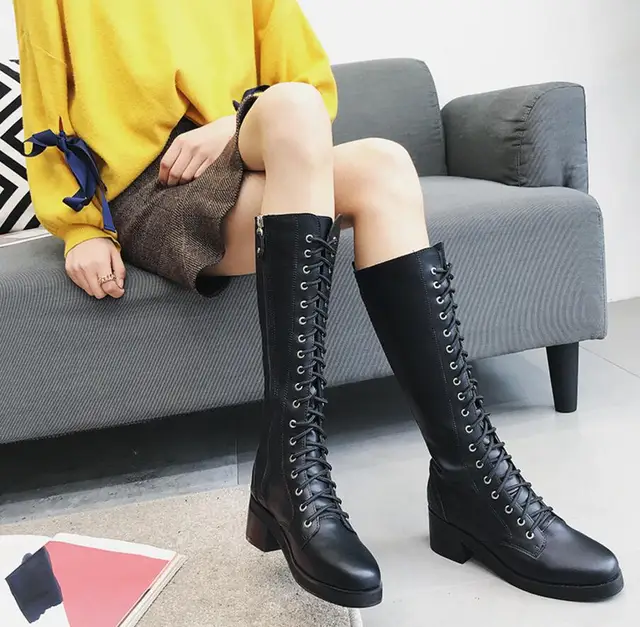 Slim Leg Stovepipe Boots Women Knee High Long Bootie Motorcycle Botas