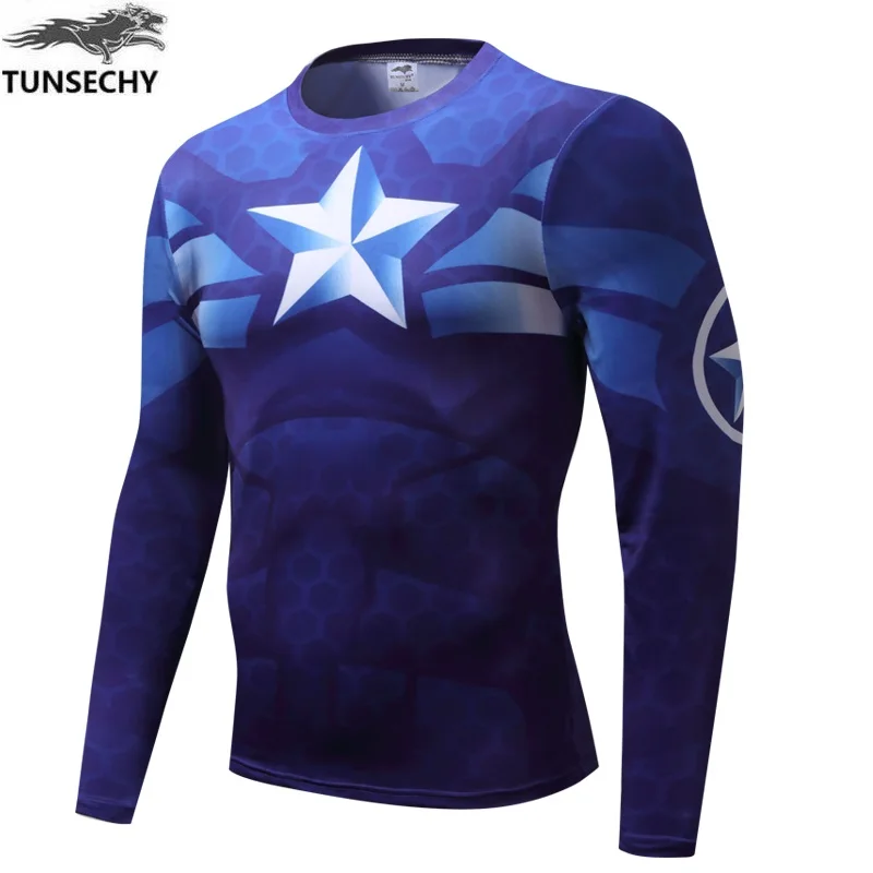 

2019 new marvel superhero captain America 2 leica tights T-shirt men's long sleeve