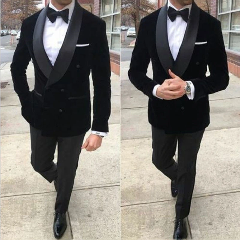 Black Velvet Prom Suits Men Suits for Wedding Shawl Lapel Plus Size Groom Tuxedos 2Piece Smoking Jacket Slim Fit Masculino|Suits| - AliExpress