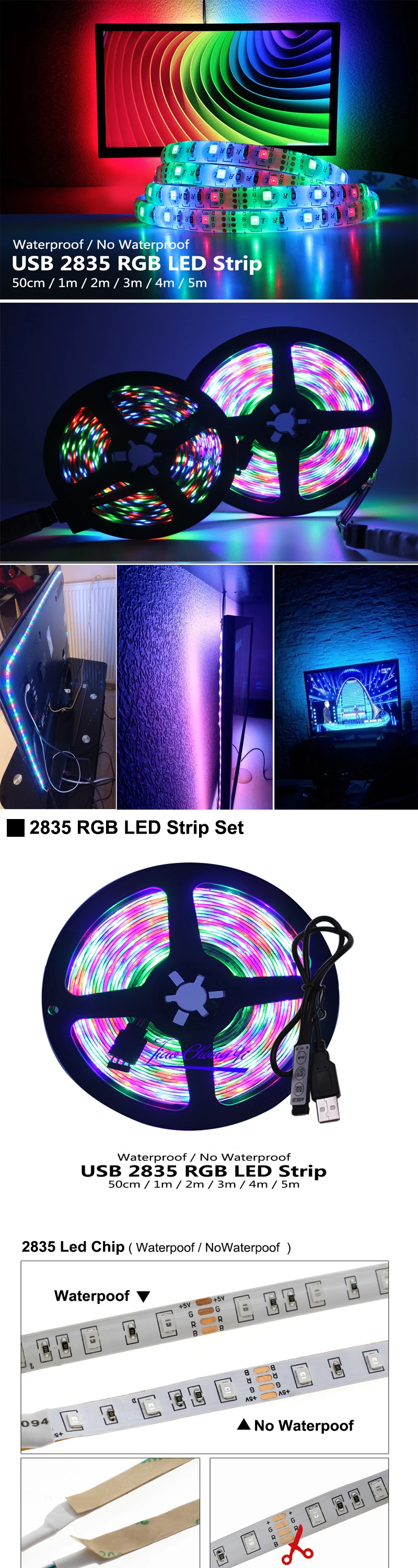 USB Светодиодные ленты свет 50 см 1 м 2 м 3 м 4 м 5 м RGB Светодиодные ленты 2835 ТВ фонового освещения Рождество Decoracion гирляндой