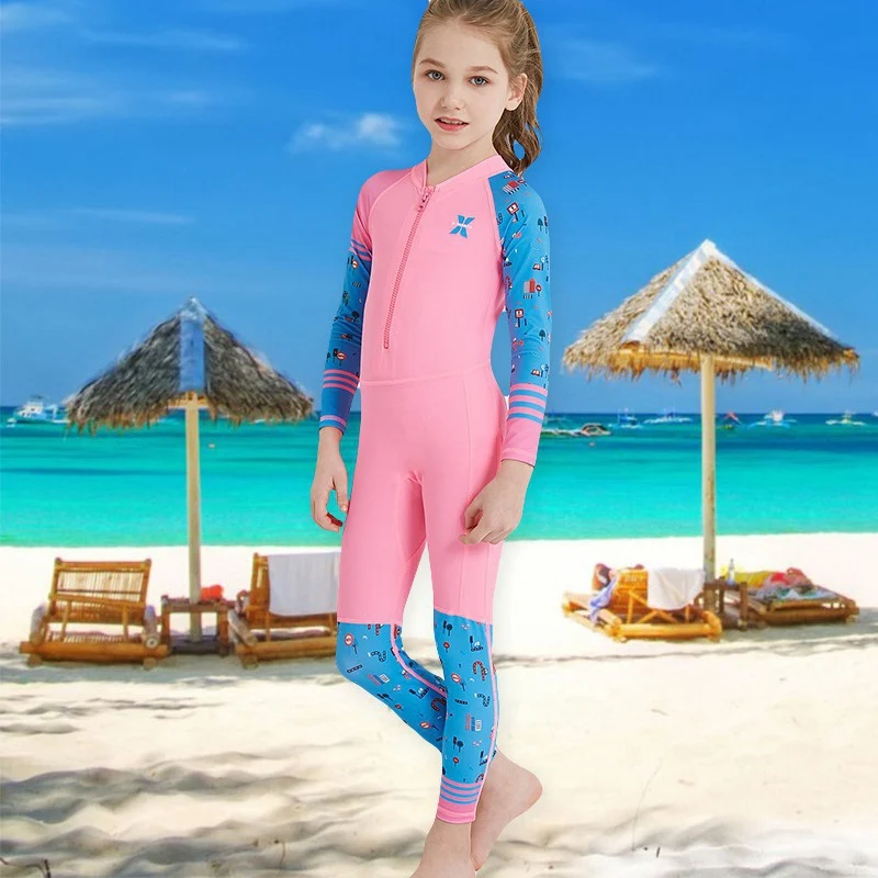 

2019 Kids UPF50+ Dive Skin Full Wetsuit Swimsuit Front Zipper For Girls Boys One Piece Longsleeve Surfing Suit Sun UV Protection