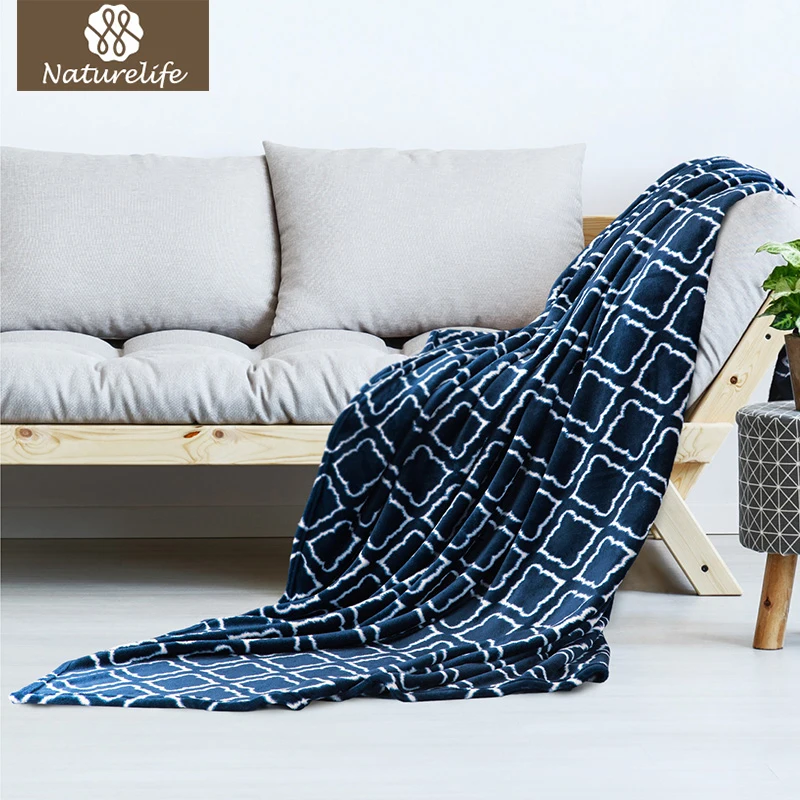 Naturelife Printed Lattice Scroll Throw Blanket Breathable Pattern Navy