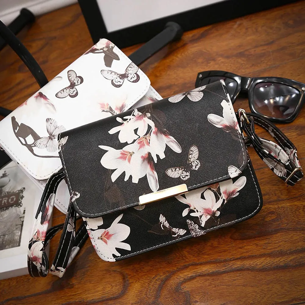 

Women Floral leather Shoulder Bag Satchel Handbag Retro Messenger Bag Famous Designer Clutch Shoulder Bags Bolsa Bag Black White