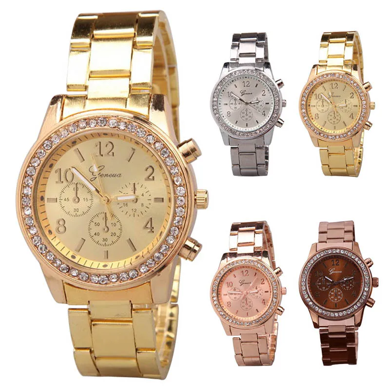 New Fashion Water Resistant Women Female Watch Three Eyes Set Auger