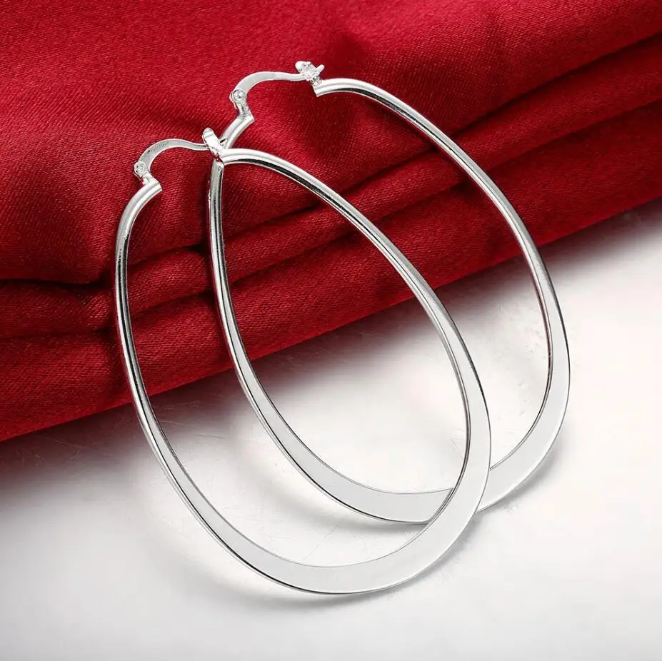 

Female Earrings Flat U Creole big Circle hoop earrings 925 silver orecchini Fashion Women Jewelry Brincos de Prata