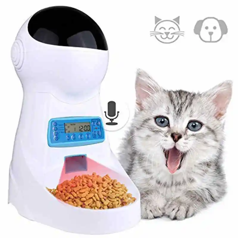 

3L Automatic Pet Food Feeder With Voice Recording / LCD Screen Bowl For Medium Small Dog Cat Dispensers 4 times One Day