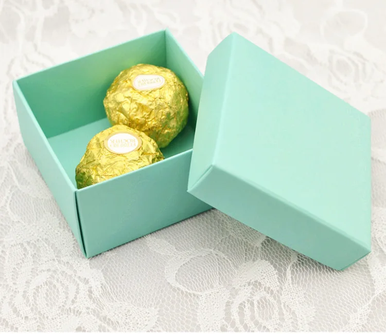 10 шт./лот Tiffany Blue Свадебная коробка для конфет с белой лентой DIY красивая подарочная коробка для ювелирных изделий 6,5*6,5*3,8 см