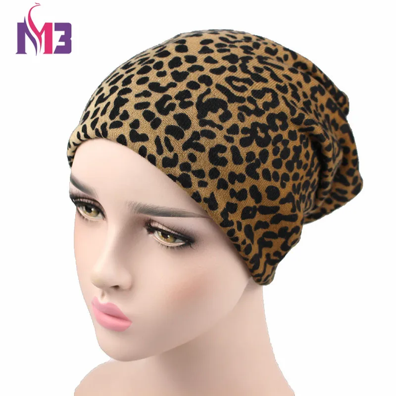 

Winter Women Skullies Beanie Hat Knitted Polyester Skullies Neck Warmer Two Used Casual Women's Hat Leopard Ski Gorros Cap