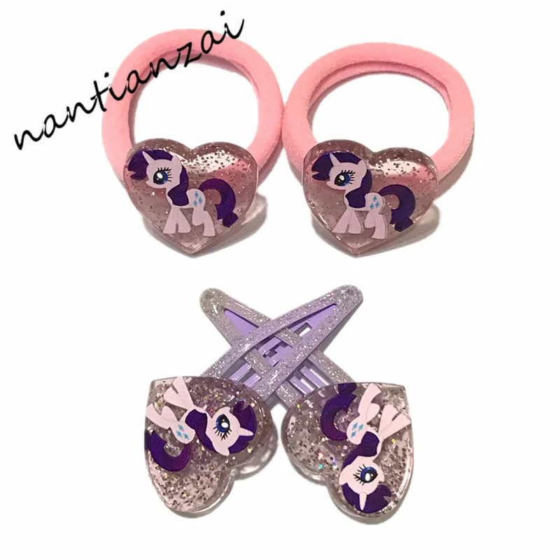 My Little Horse мультфильм акриловые нарисованной длинноволосой девочкой зажим+ повязка на голову, наборами по 2 пары заколки для волос Веревка для детей подарочные аксессуары для волос