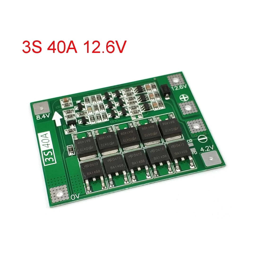 3S 40A литий-ионная аккумуляторная батарея Защитная плата PCB BMS для сверлильного двигателя 11,1 V 12,6 V Lipo ячеечный модуль(улучшенная версия