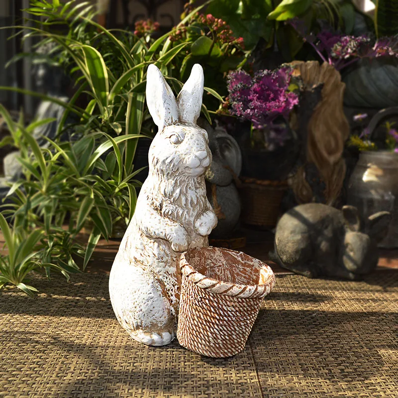 

Retro Nostalgia WORKMANSHIP Animals Rabbit Statue American Country Home Decorations Collectible Colophony Crafts L2106