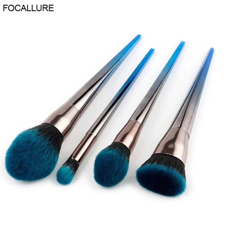 FOCALLURE Blue Black Gradient Makeup Brushes Set Nylon Make Up Brushes