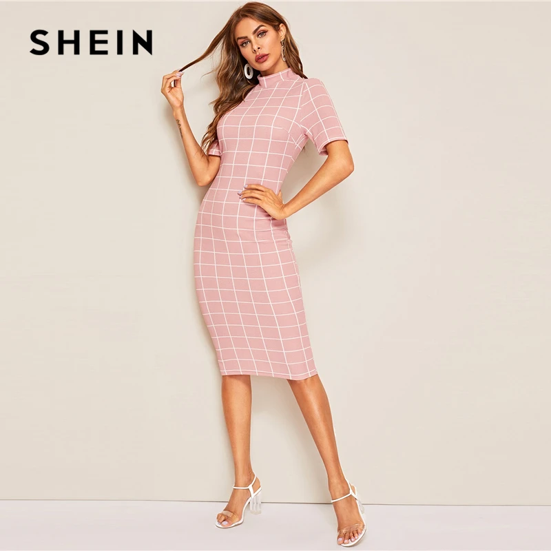 Женское текстурированное платье карандаш SHEIN элегантное розовое с воротником