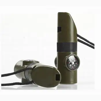 

200 pcs New Army Green 7 in 1 field Whistle Compass Thermometer Flashlight Magnifier Survival Reflectance Signal Mirror