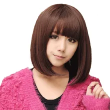 Short Dark Brown Natural Black Synthetic Wig For Women Cute Fringe Straight Bob Wig Heat Resistant Hair Peluca Peruca