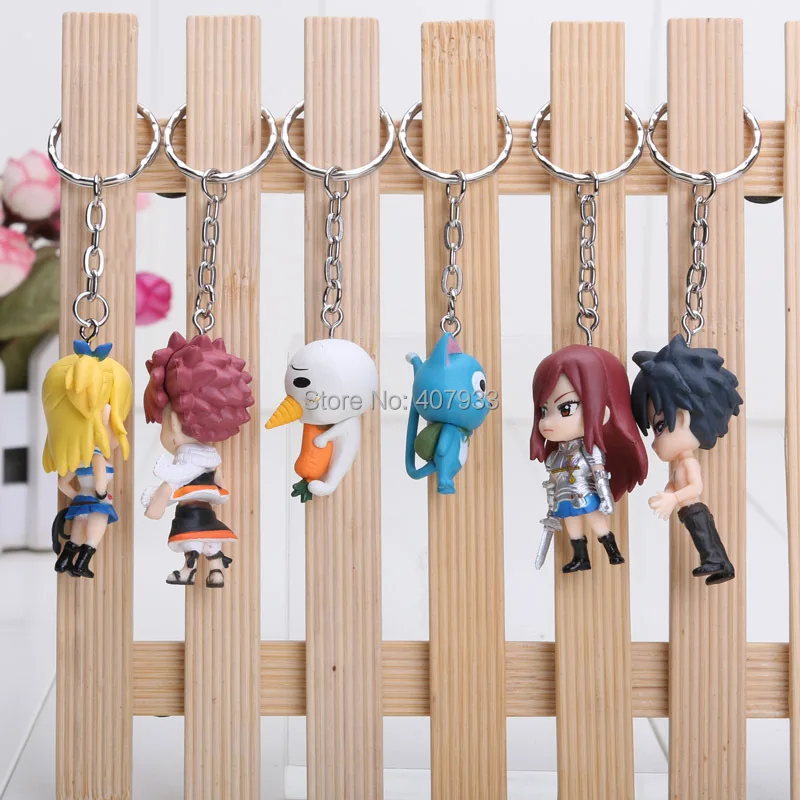 6 шт./компл. аниме Fairy Tail ПВХ фигурка Модель брелок Natsu Happy Люси серого цвета с