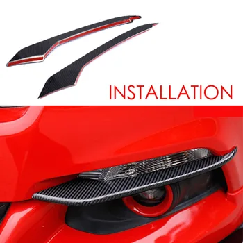 

JEAZEA ABS Carbon Fiber Front Head Fog Light Lamp Eyebrow Cover Trim Sticker Bumper Eyelids For Ford Mustang 2015 2016 2017 2018